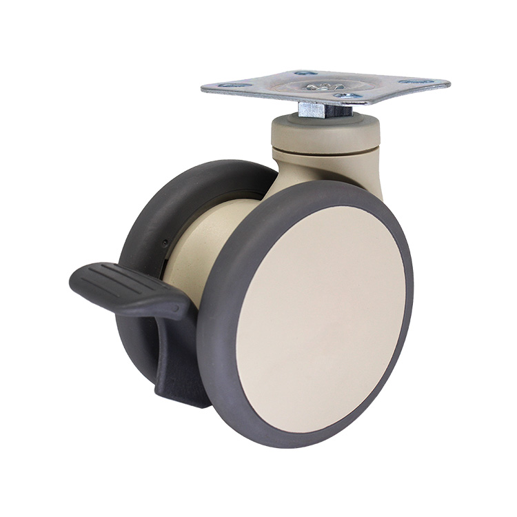 Rodaja gemela TPR con placa superior y freno — 3", 4" y 5"